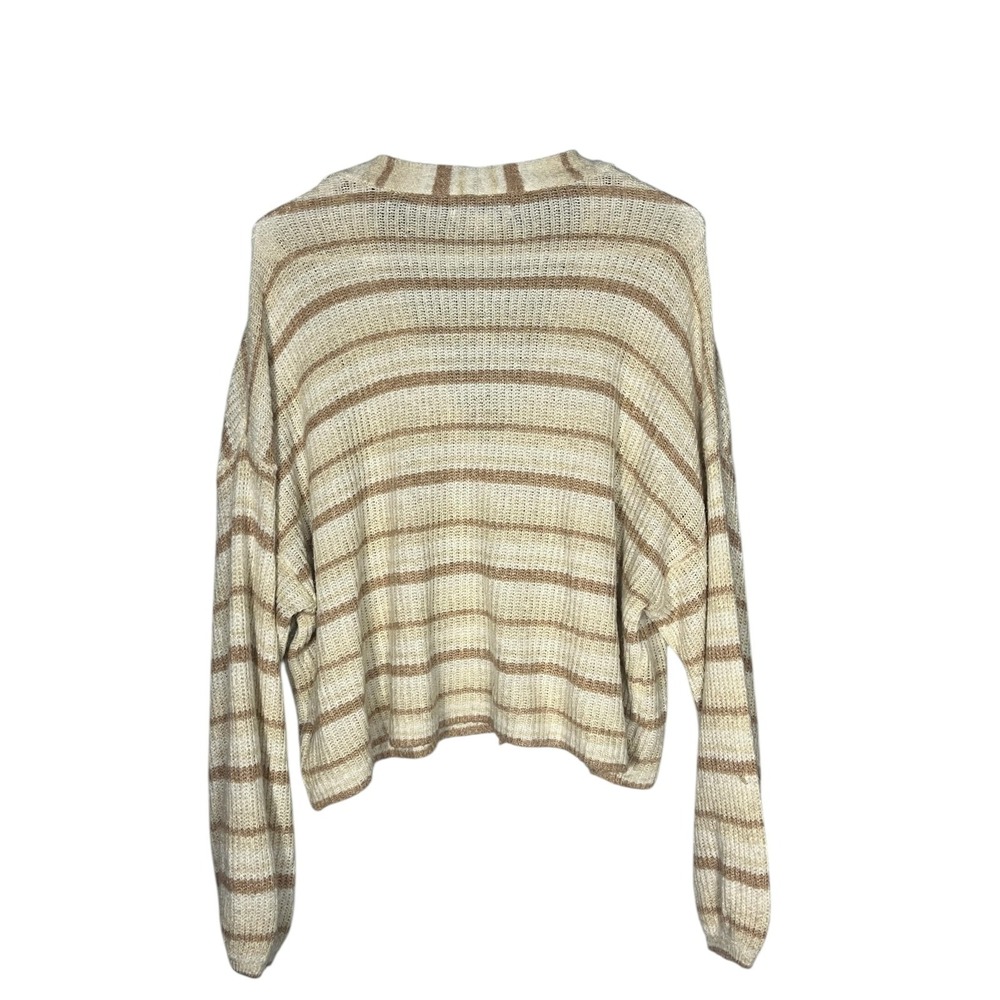American Eagle Women's Cardigan Sweater Lightweight Large Tan/Ivory Striped - Picture 5 of 5